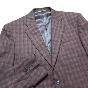 Canali 1934 Sport Coat Mens 46 R Deep Red Plaid Red Barn Flannel Wool Italy MINT